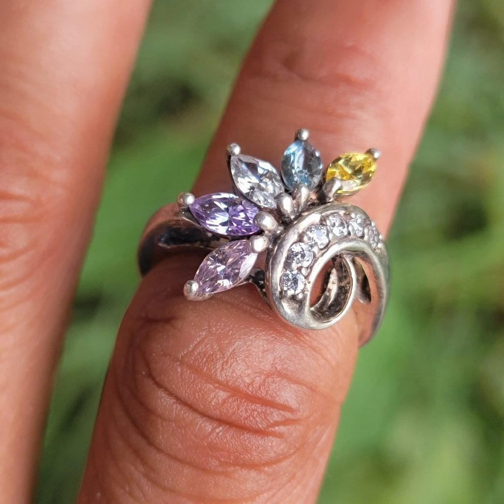 Absolutely stunning marquise prong set multi-colored gemstones 925 sterling ring - Picture 11 of 15